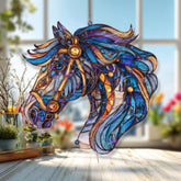 Horse Head Acrylic Suncatcher, Stained Glass Style Majestic Blue Stallion Window Hanging, Equestrian Western Rustic Home Decor Gift